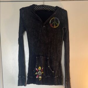 Black Graphic Long Sleeve Polo Sweatshirt